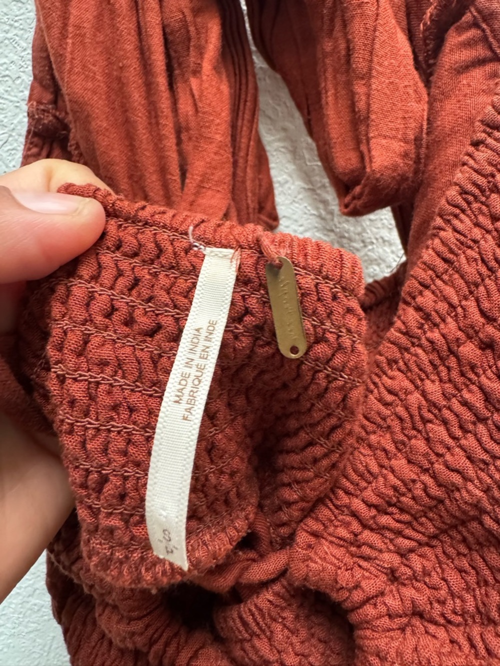 Free People Rust Brown Smocked Bodice Wide-Leg Jumpsuit - Picture 6 of 12